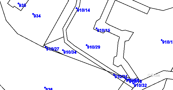 Parcela st. 910/29 v KÚ Brná nad Labem, Katastrální mapa