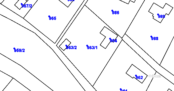 Parcela st. 963/1 v KÚ Brná nad Labem, Katastrální mapa