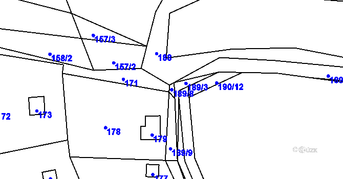 Parcela st. 189/8 v KÚ Brná nad Labem, Katastrální mapa