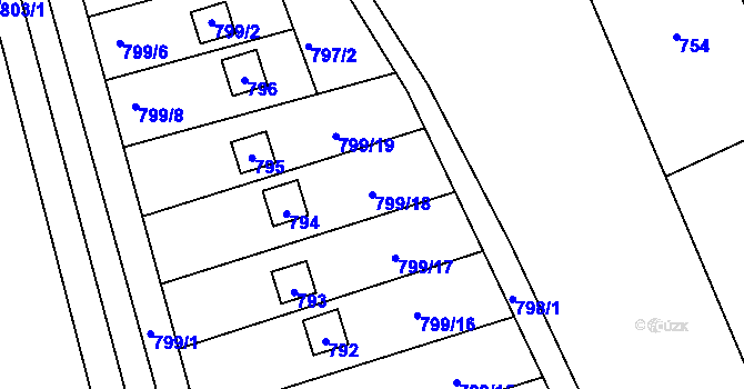 Parcela st. 799/18 v KÚ Brná nad Labem, Katastrální mapa