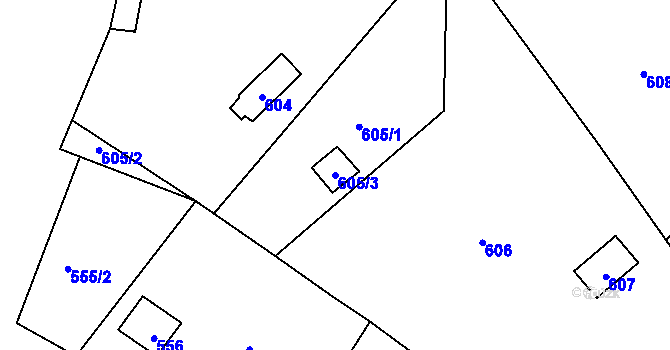 Parcela st. 605/3 v KÚ Brná nad Labem, Katastrální mapa