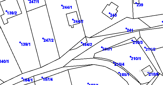 Parcela st. 184/2 v KÚ Brná nad Labem, Katastrální mapa
