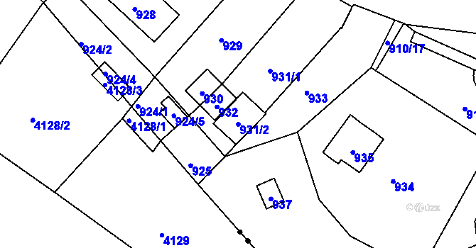 Parcela st. 931/2 v KÚ Brná nad Labem, Katastrální mapa