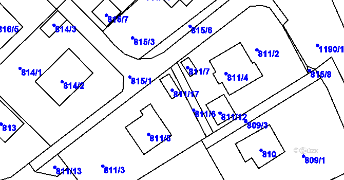 Parcela st. 811/17 v KÚ Brná nad Labem, Katastrální mapa
