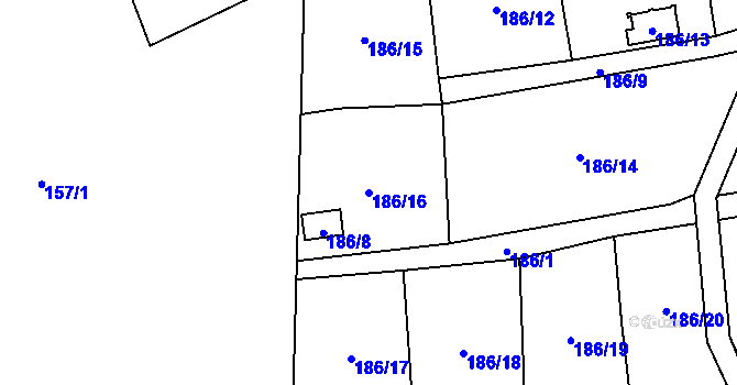Parcela st. 186/16 v KÚ Brná nad Labem, Katastrální mapa