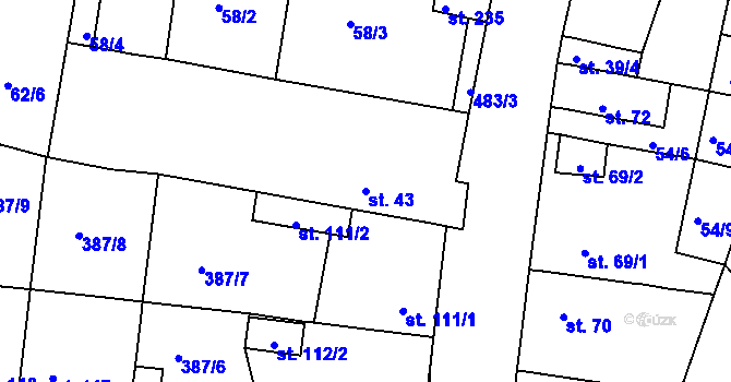 Parcela st. 43 v KÚ Brňany, Katastrální mapa