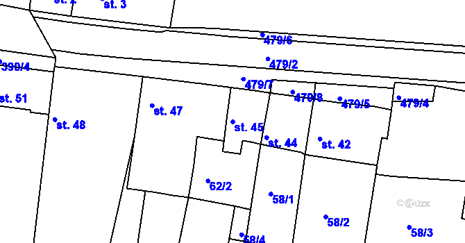 Parcela st. 45 v KÚ Brňany, Katastrální mapa