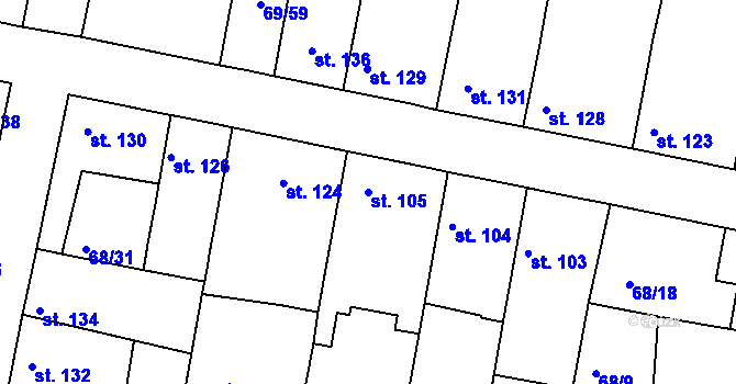 Parcela st. 105 v KÚ Brňany, Katastrální mapa