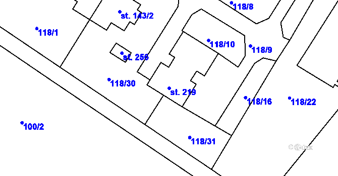 Parcela st. 219 v KÚ Brňany, Katastrální mapa