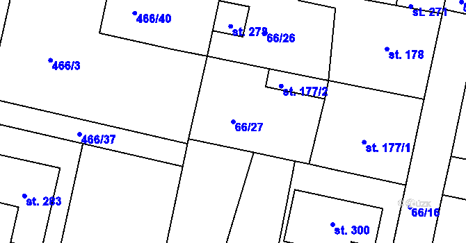 Parcela st. 66/27 v KÚ Brňany, Katastrální mapa