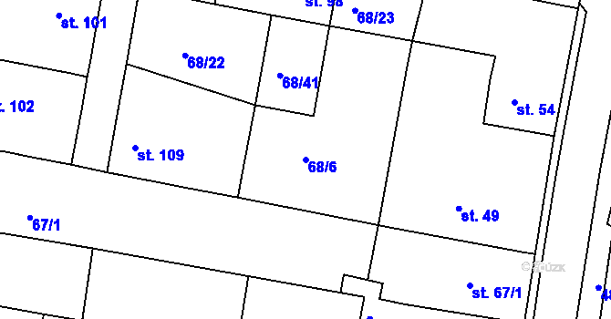 Parcela st. 68/6 v KÚ Brňany, Katastrální mapa
