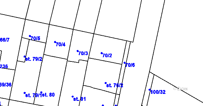Parcela st. 70/2 v KÚ Brňany, Katastrální mapa