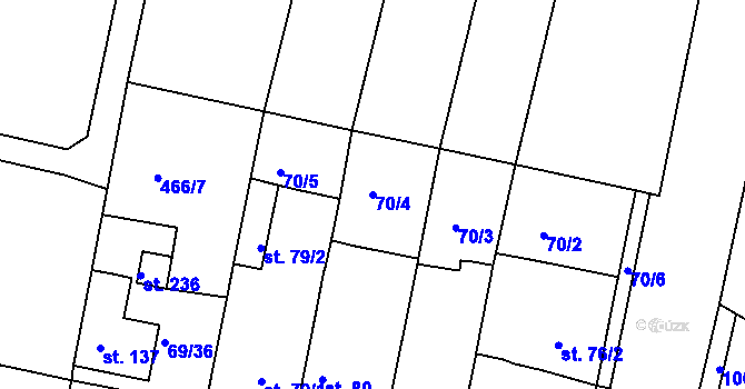 Parcela st. 70/4 v KÚ Brňany, Katastrální mapa
