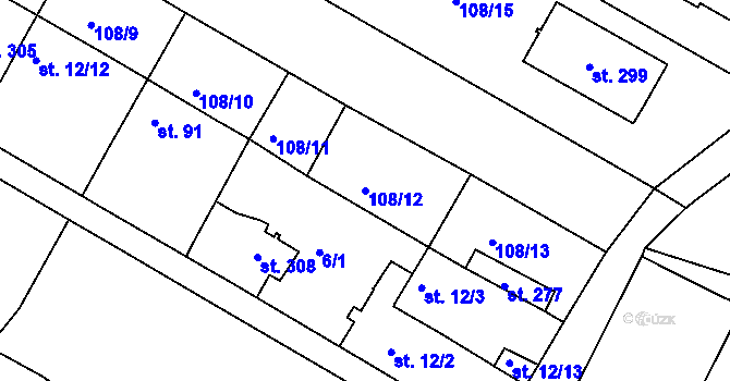 Parcela st. 108/12 v KÚ Brňany, Katastrální mapa