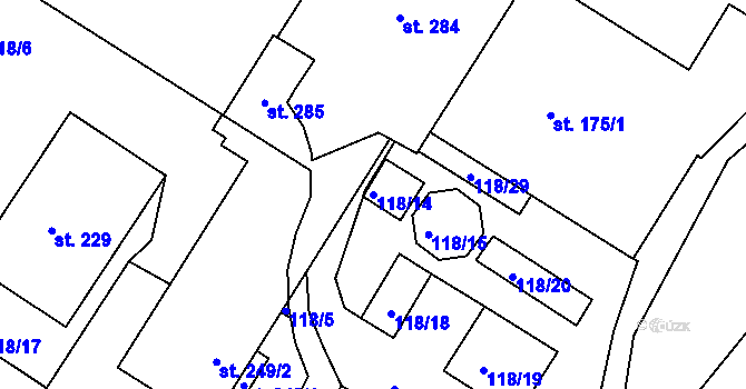 Parcela st. 118/14 v KÚ Brňany, Katastrální mapa