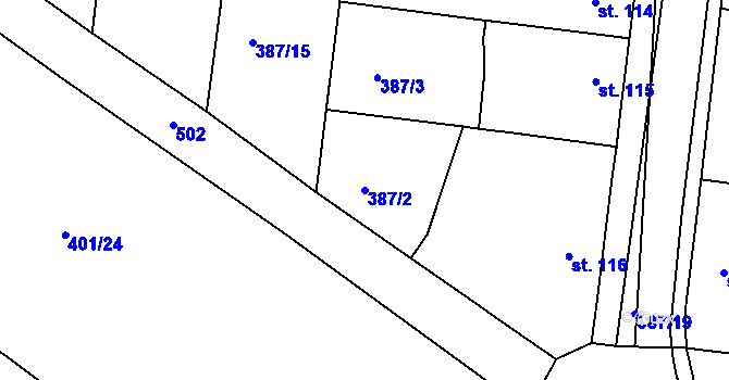 Parcela st. 387/2 v KÚ Brňany, Katastrální mapa