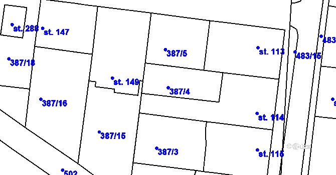 Parcela st. 387/4 v KÚ Brňany, Katastrální mapa