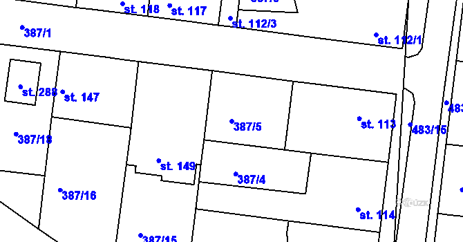 Parcela st. 387/5 v KÚ Brňany, Katastrální mapa