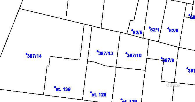 Parcela st. 387/13 v KÚ Brňany, Katastrální mapa