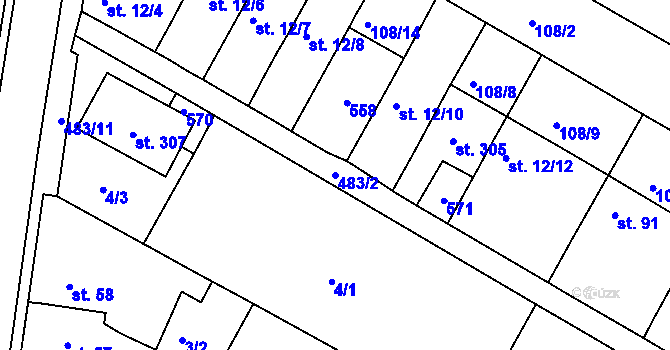 Parcela st. 483/2 v KÚ Brňany, Katastrální mapa