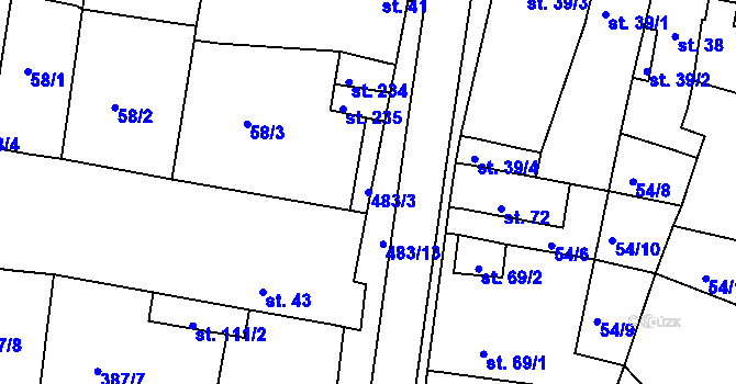 Parcela st. 483/3 v KÚ Brňany, Katastrální mapa