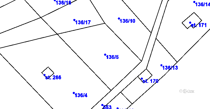 Parcela st. 136/5 v KÚ Brňany, Katastrální mapa