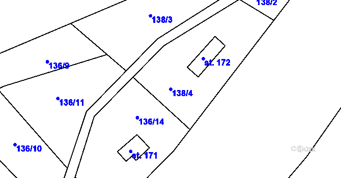 Parcela st. 138/4 v KÚ Brňany, Katastrální mapa