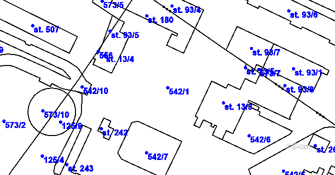 Parcela st. 542/1 v KÚ Brňany, Katastrální mapa