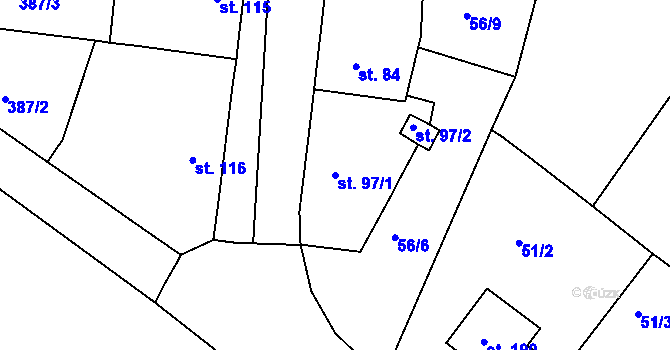 Parcela st. 97/1 v KÚ Brňany, Katastrální mapa