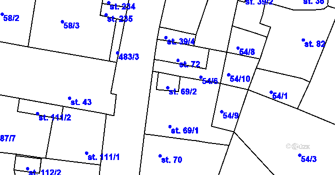 Parcela st. 69/2 v KÚ Brňany, Katastrální mapa