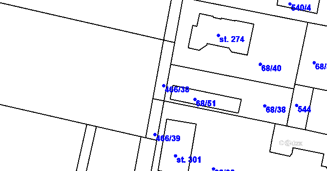 Parcela st. 466/38 v KÚ Brňany, Katastrální mapa