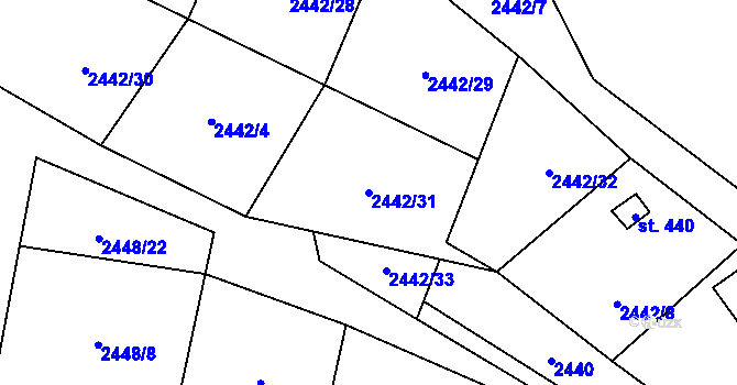 Parcela st. 2442/31 v KÚ Brněnec, Katastrální mapa