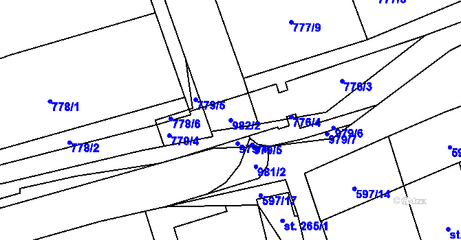 Parcela st. 982/2 v KÚ Brníčko u Zábřeha, Katastrální mapa