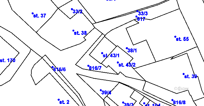 Parcela st. 43/1 v KÚ Brnířov, Katastrální mapa