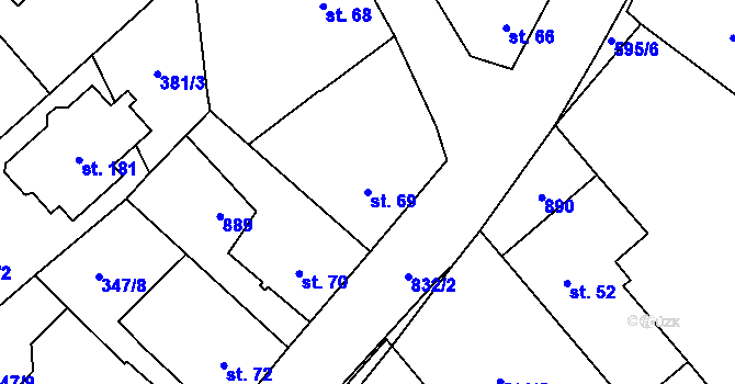 Parcela st. 69 v KÚ Brnířov, Katastrální mapa