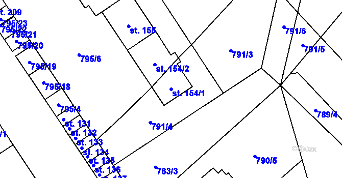 Parcela st. 154/1 v KÚ Brnířov, Katastrální mapa
