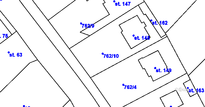 Parcela st. 762/10 v KÚ Brnířov, Katastrální mapa