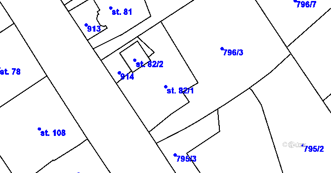 Parcela st. 82/1 v KÚ Brnířov, Katastrální mapa