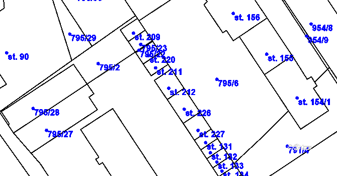 Parcela st. 212 v KÚ Brnířov, Katastrální mapa