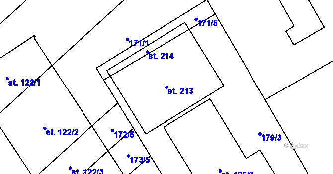 Parcela st. 213 v KÚ Brnířov, Katastrální mapa
