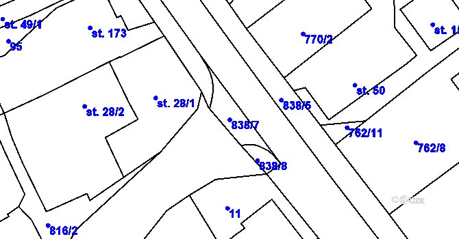 Parcela st. 838/7 v KÚ Brnířov, Katastrální mapa