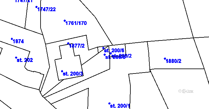 Parcela st. 200/5 v KÚ Podzámčí, Katastrální mapa