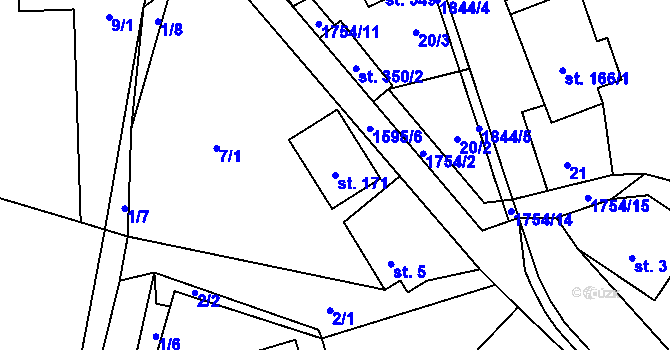 Parcela st. 171 v KÚ Brniště, Katastrální mapa