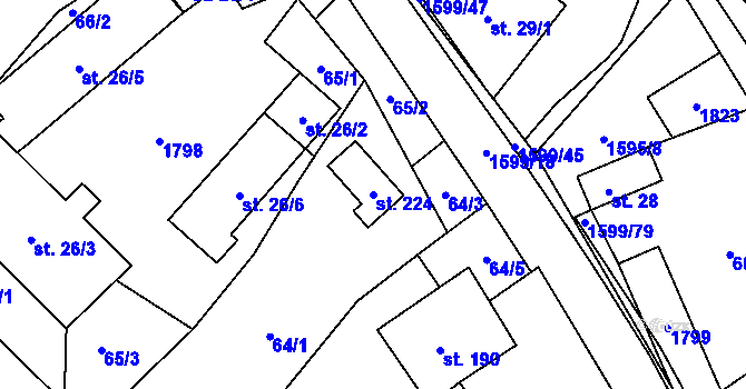 Parcela st. 224 v KÚ Brniště, Katastrální mapa