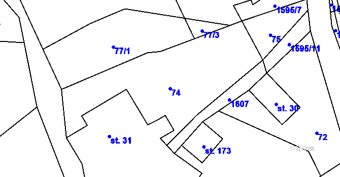 Parcela st. 74 v KÚ Brniště, Katastrální mapa