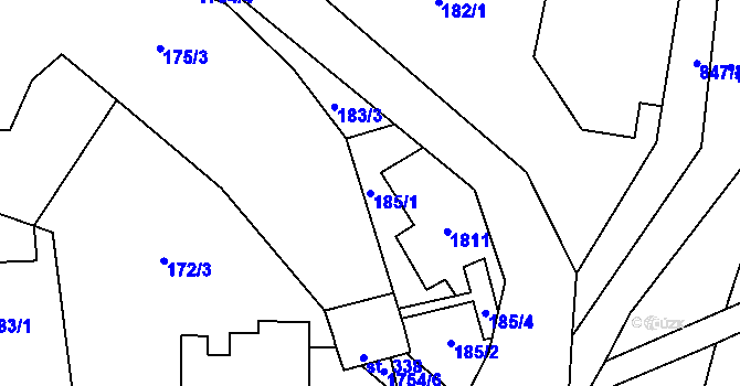 Parcela st. 185/1 v KÚ Brniště, Katastrální mapa