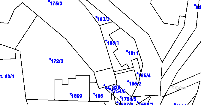 Parcela st. 185/3 v KÚ Brniště, Katastrální mapa