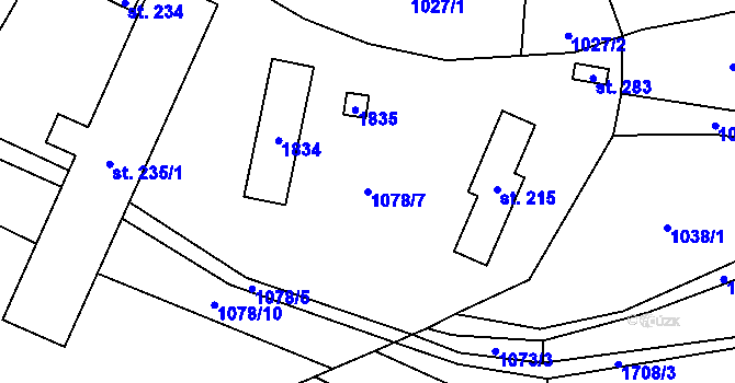 Parcela st. 1078/7 v KÚ Brniště, Katastrální mapa