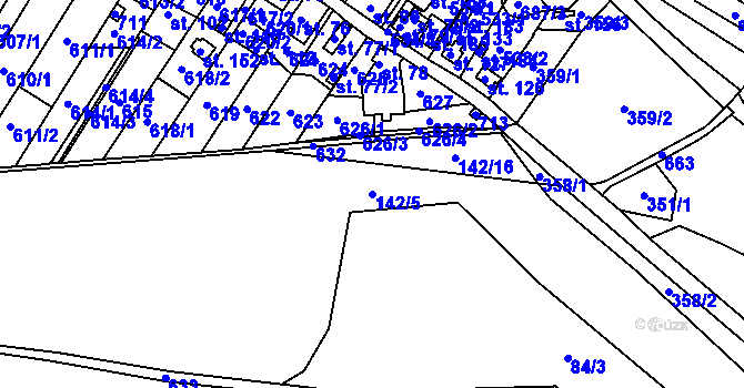 Parcela st. 142/5 v KÚ Hlemýždí, Katastrální mapa