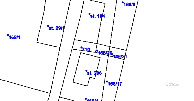 Parcela st. 166/20 v KÚ Hlemýždí, Katastrální mapa